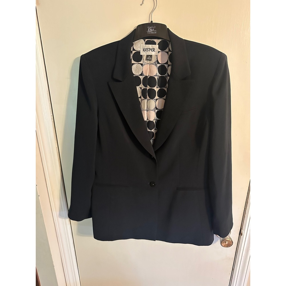 Kasper Womens Black Two Button Blazer Professional Career Jacket Size 14